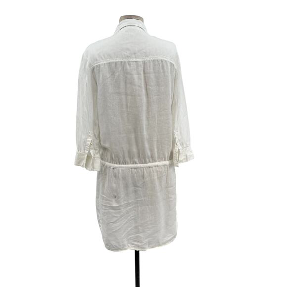 James Perse Linen Shirt Dress Button-Down Drawstring Waist White Size 1 Small - Picture 7 of 10